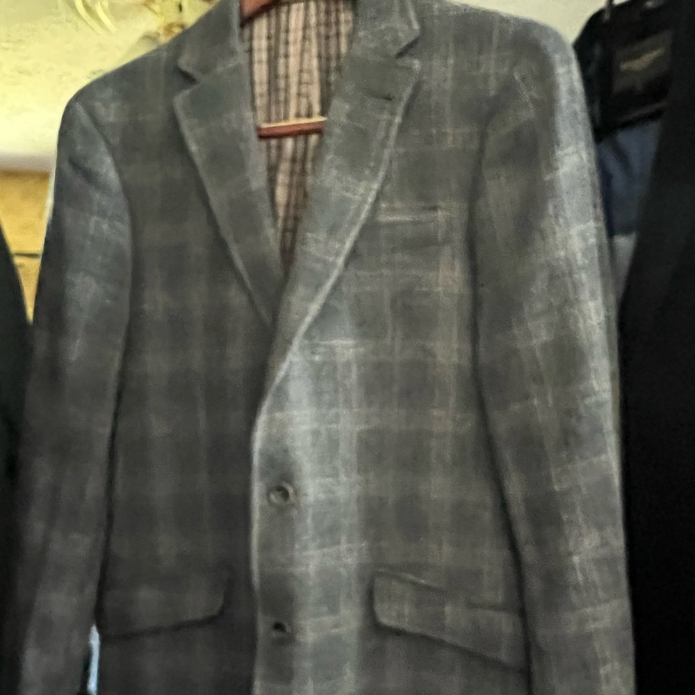 100% mens blue gray tweed wool blazer.